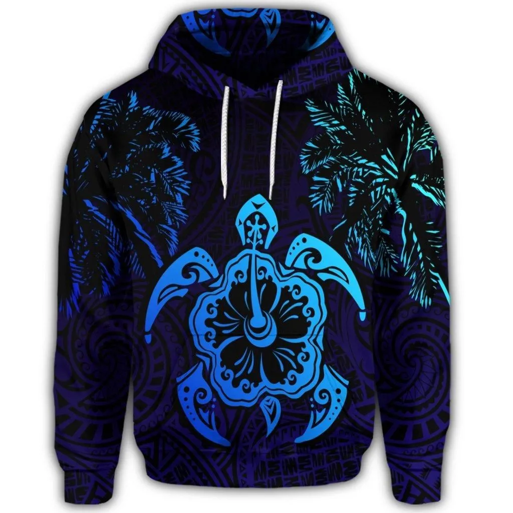 Hawaiian Turtle Hibiscus Coconut Tree Polynesian Hoodie AH