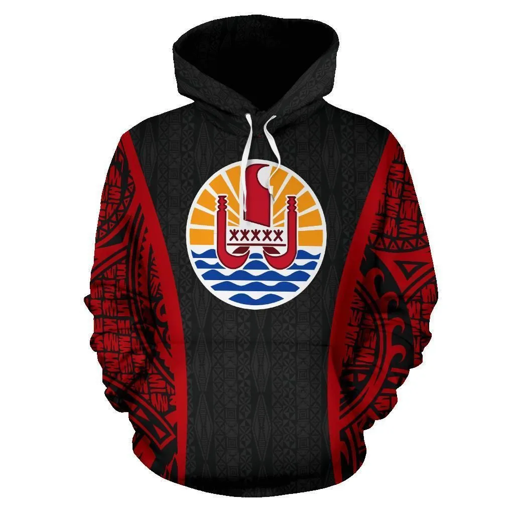 Tahitian Hoodie - Tahiti Coat Of Arms Polynesian Tattoo Black