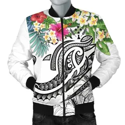 Kosrae Polynesian Mens Bomber Jacket - Summer Plumeria (White)