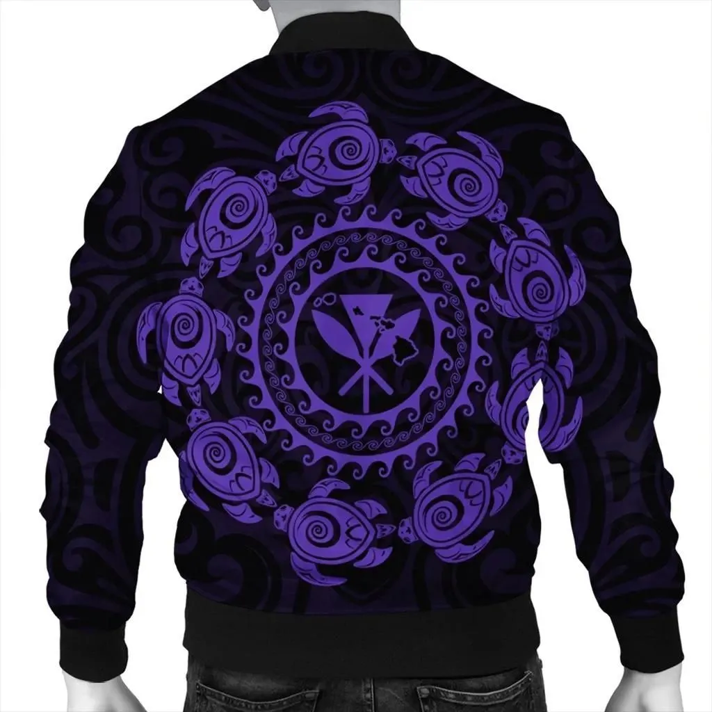 FamilyGater Jacket - Hawaiian Map Kanaka Turtles Circle Style Purple Polynesian Bomber Jacket - AH - J4R