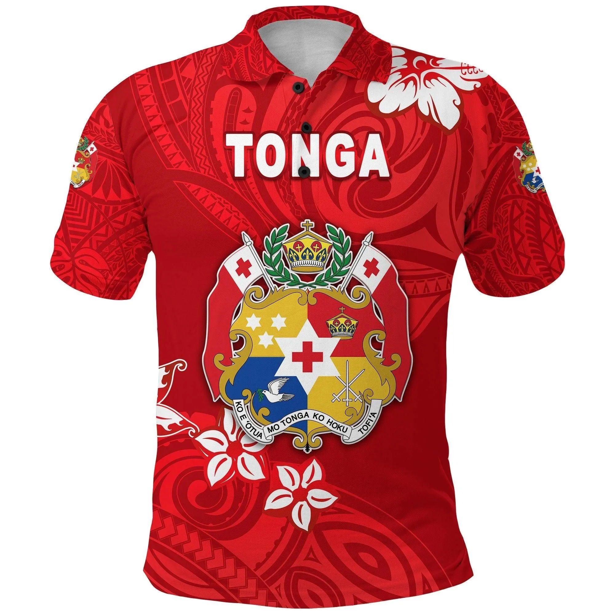 (Custom Personalised) Mate Maa Tonga Rugby Polo Shirt Polynesian Unique Vibes - Full Red, Custom Text and Number