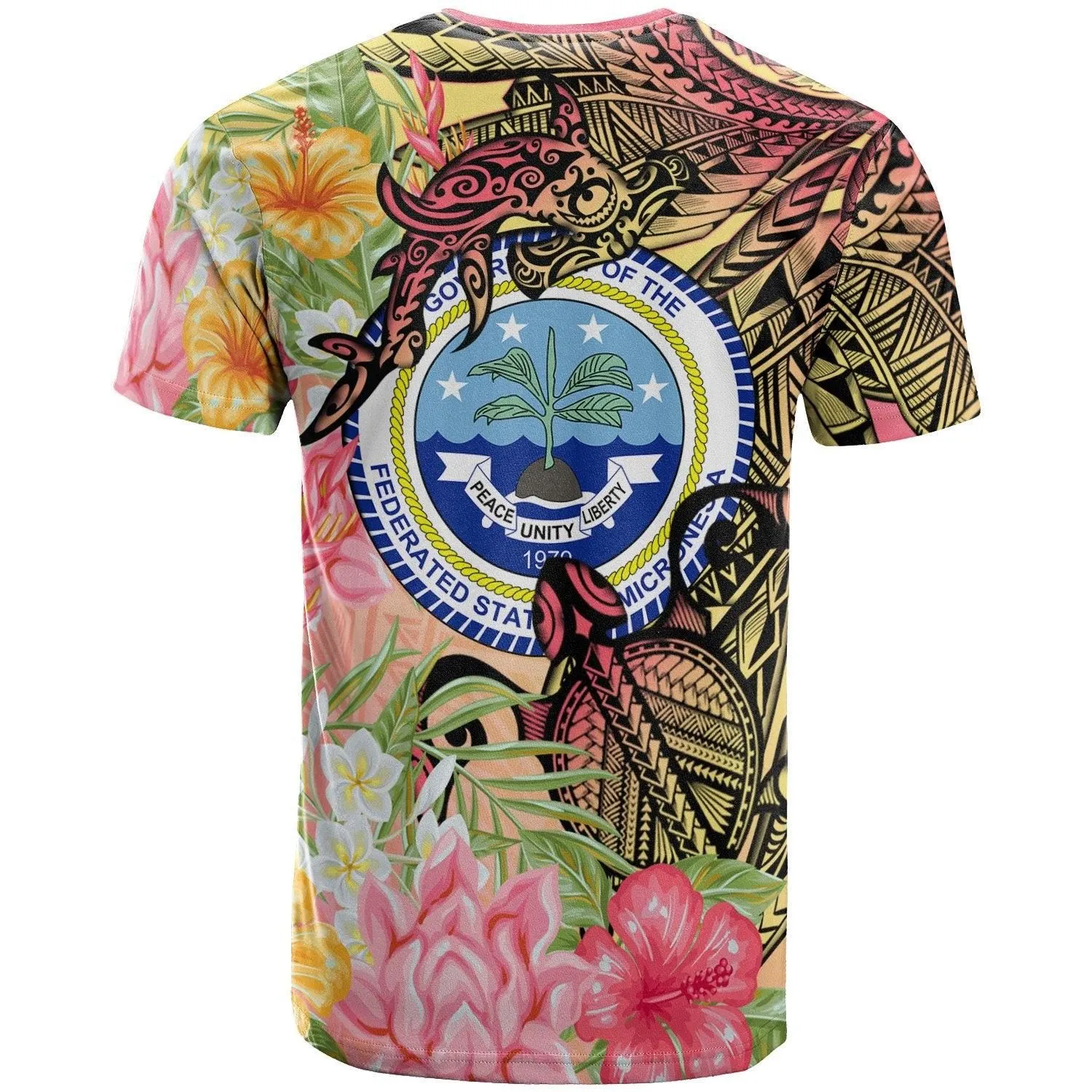 Federated States of Micronesia T-Shirt - Flowers Tropical With Sea Animals