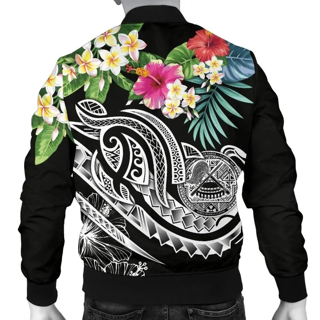 FamilyGater Jacket - Bomber Jacket Polynesian American Samoa - Summer Plumeria (Black) - BN15