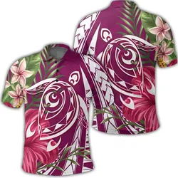 Hawaii Polynesian Turtle Tropical Hibiscus Plumeria Polo Shirt - Pink