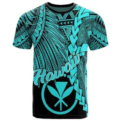 Hawaii Polynesian T Shirt - Tribal Wave Tattoo Neon Blue