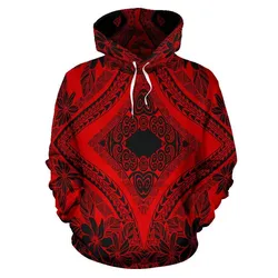 Hawaii Hoodie - Polynesian Plumeria Mix Red Black Pullover