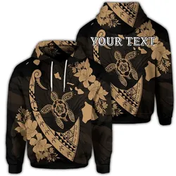 (Personalised) Hawaiian Map Hibiscus Turtle Fish Hook Polynesian Hoodie Gold