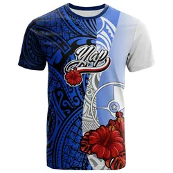 Yap Micronesia T-Shirt - Coat Of Arms With Hibiscus Blue - BN12