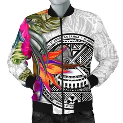 American Samoa Mens Bomber Jacket Hibiscus Polynesian pattern White