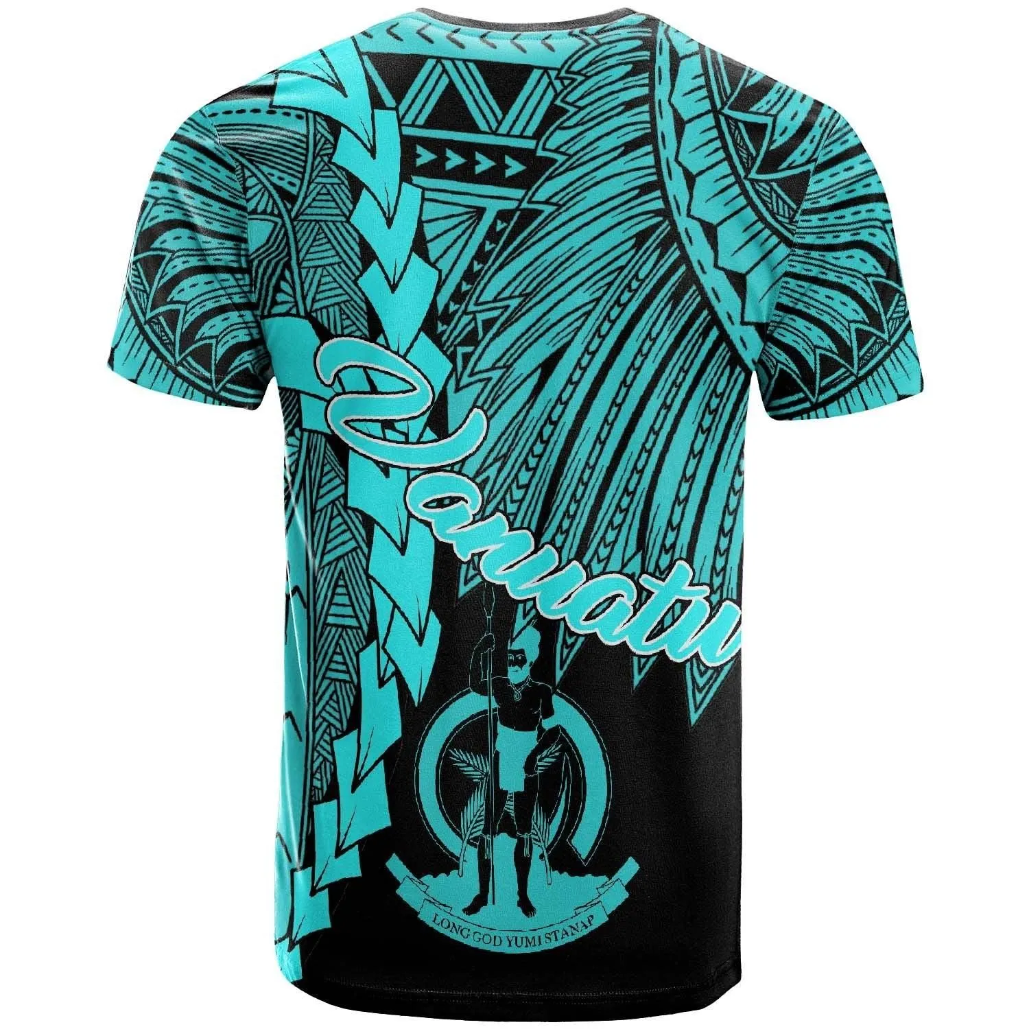 Vanuatu Polynesian Custom Personalised T-Shirt - Tribal Wave Tattoo Neon Blue