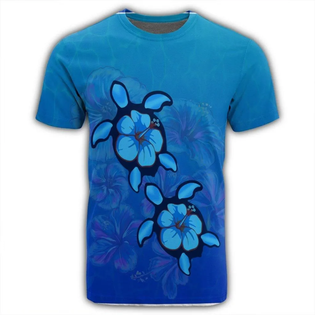 Hawaiian Blue Turtle and Hibiscus Polynesian T-Shirt - AH