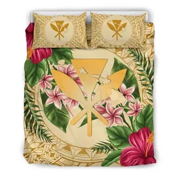 FamilyGater Home Set - Kanaka Maoli  Bedding Set Strong Pattern Hibiscus Plumeria AH J1