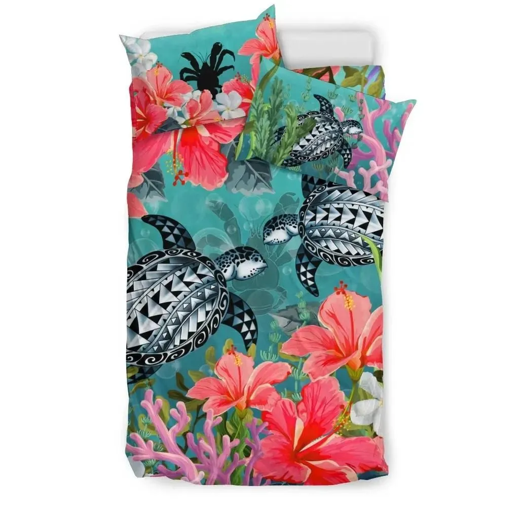 Niue Bedding Set - Polynesian Turtle Hibiscus And Seaweed A24