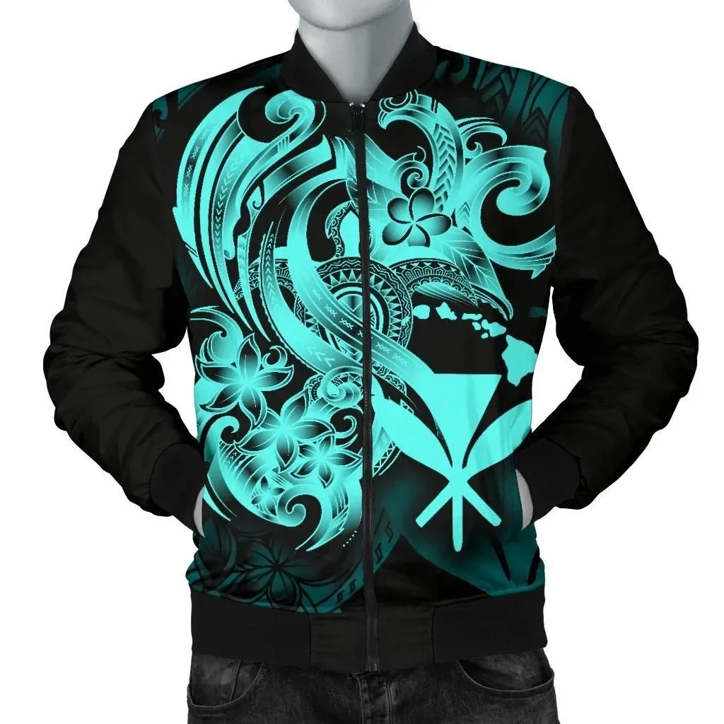 Polynesian Hawaii Men's Bomber Jacket - Kanaka Maoli Blue Turtle - BN12