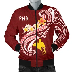 Papua New Guinea Mens Bomber Jacket - PNG Seal Polynesian Patterns Plumeria