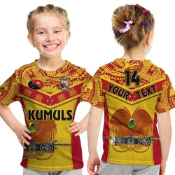(Custom Text And Number) Papua New Guinea Rugby T Shirt KID PNG Kumuls Bird Of Paradise Yellow LT14