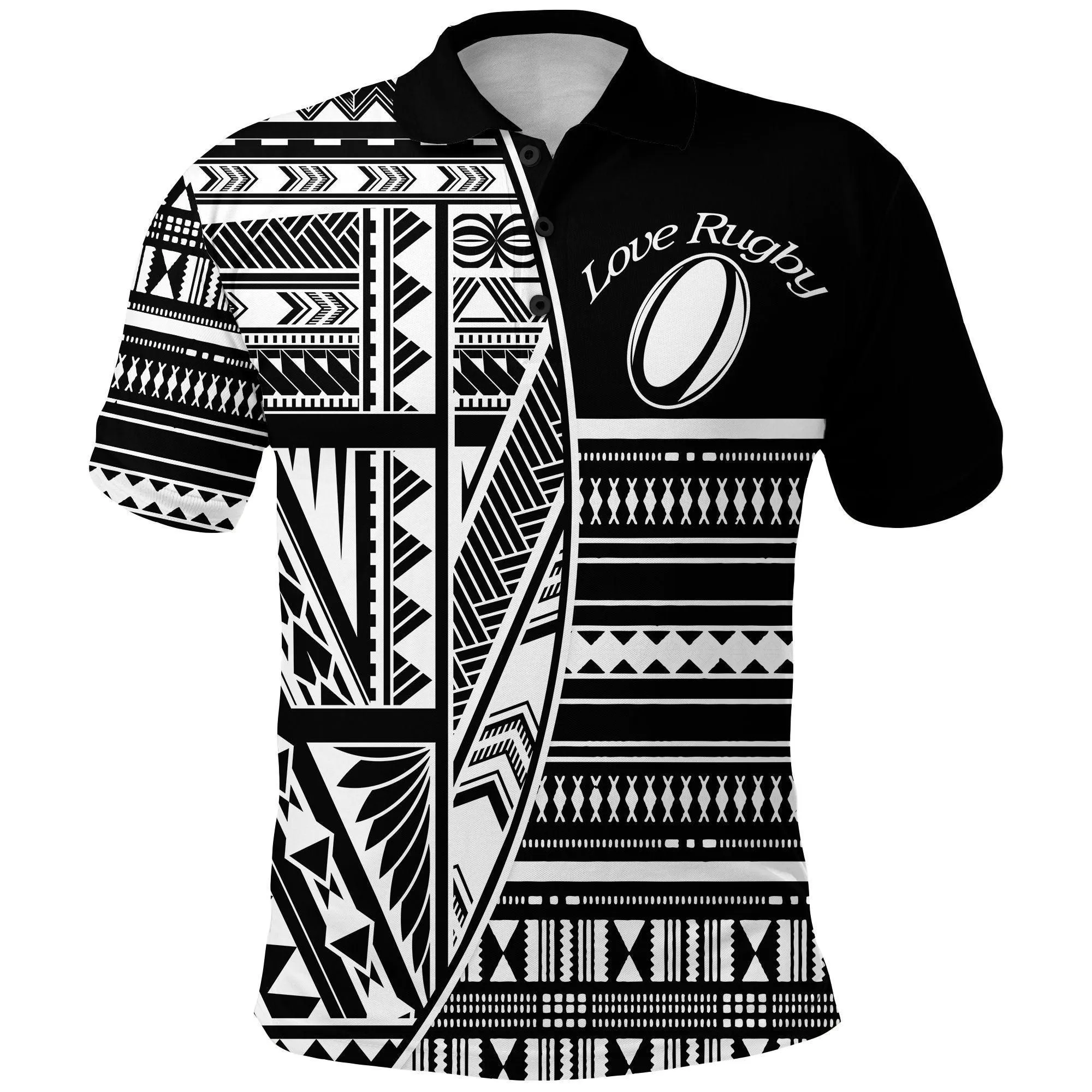 (Custom Personalised) Polynesian Rugby Polo Shirt With Love - Custom Text and Number