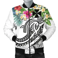 Wallis and Futuna Polynesian Mens Bomber Jacket - Summer Plumeria White