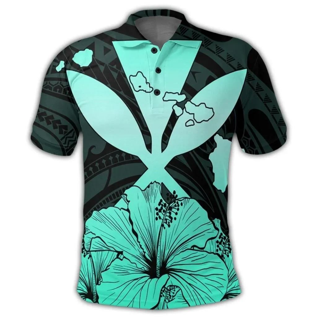 Alohawaii Shirt - Hawaiian Kanaka Polo Shirt Hibiscus Polynesian Love - Turquoise - AH - JR