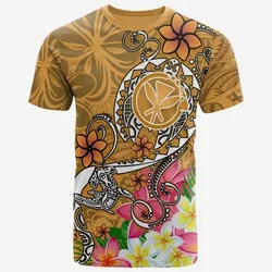 Hawaii T-shirt - Turtle Plumeria Polynesian Tattoo Gold Color