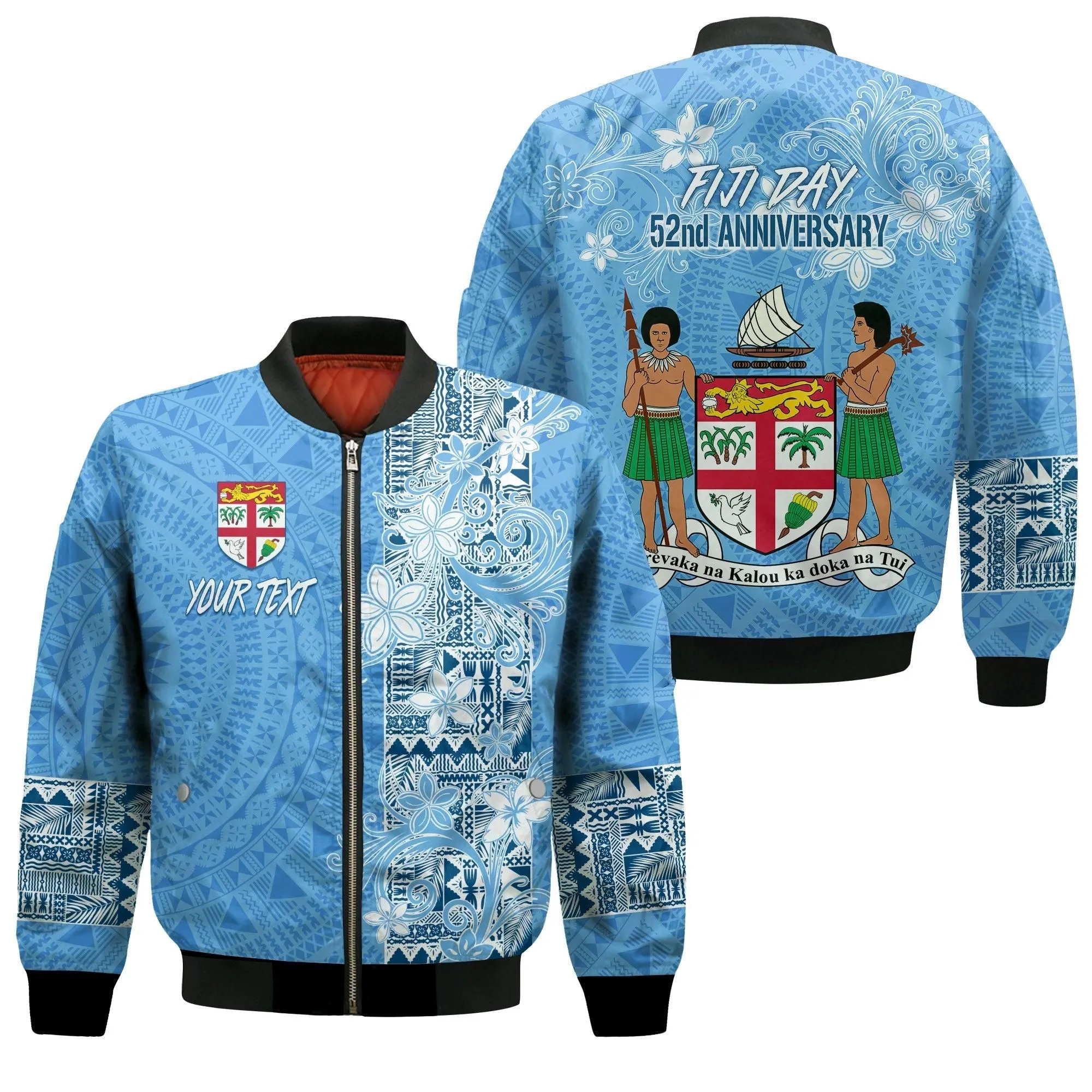 Personalised Fiji Day Bomber Jacket 52nd Anniversary - Masi Pattern LT7