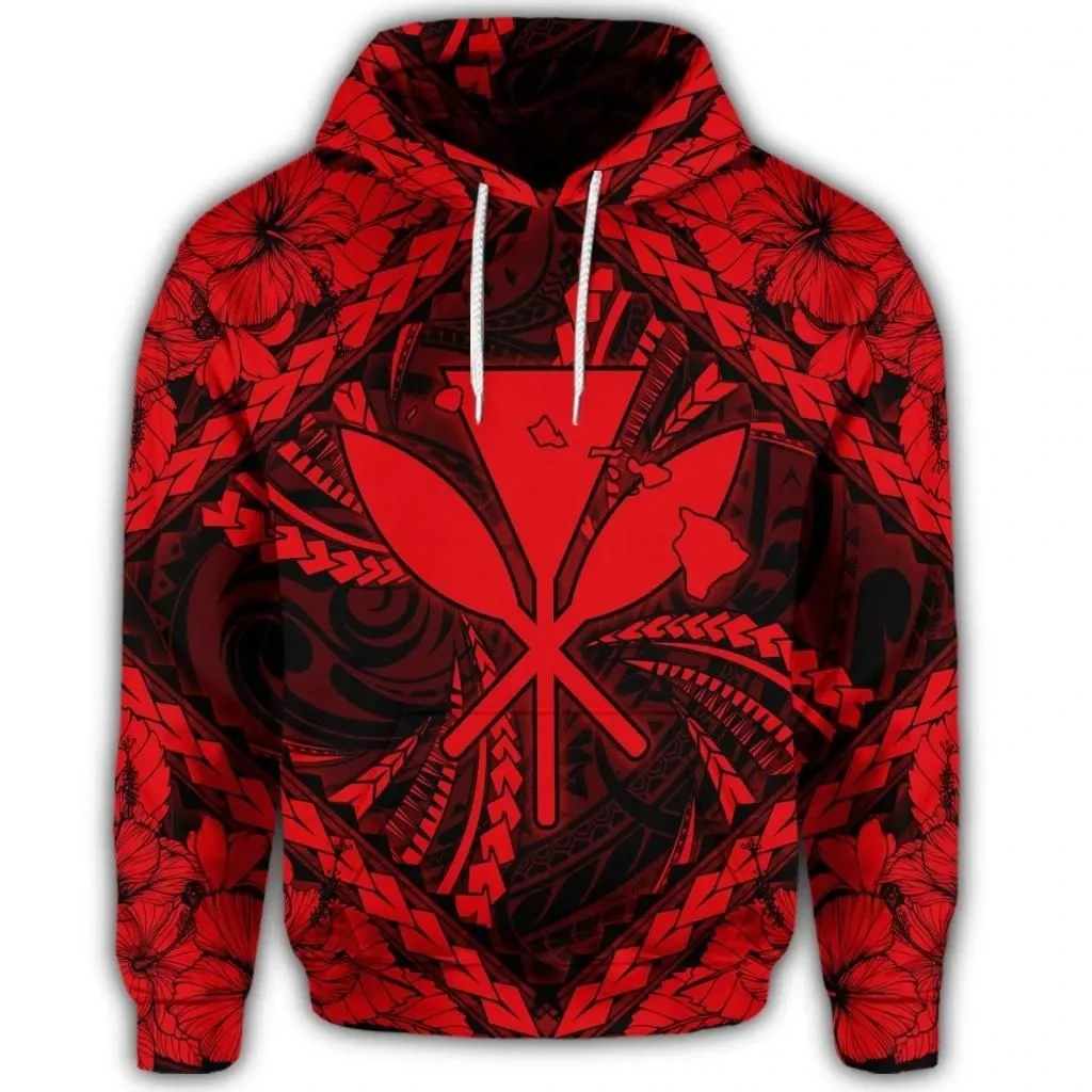 Alohawaii Hoodie - Hawaiian Map Kanaka Hibiscus Red Polynesian Hoodie - AH - JR