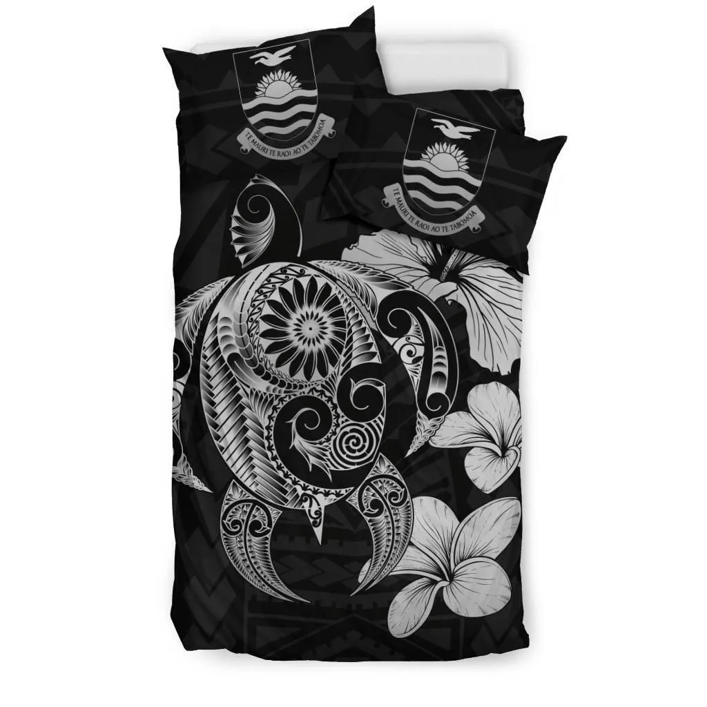 Alohawaii Bedding Set - Cover and Pillow Cases Kiribati Hibiscus Plumeria Mix Polynesian Turtle Gray J1