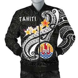 Tahiti Men's Bomber Jacket - Tahiti Seal Polynesian Patterns Plumeria (Black) - BN25