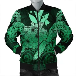 Hawaii Turtle Wave Polynesian Bomber Jacket - Hey Style Green Pastel - AH