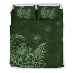 Hawaiian Hibiscus Polynesian Turtle Background  Green Bedding Set