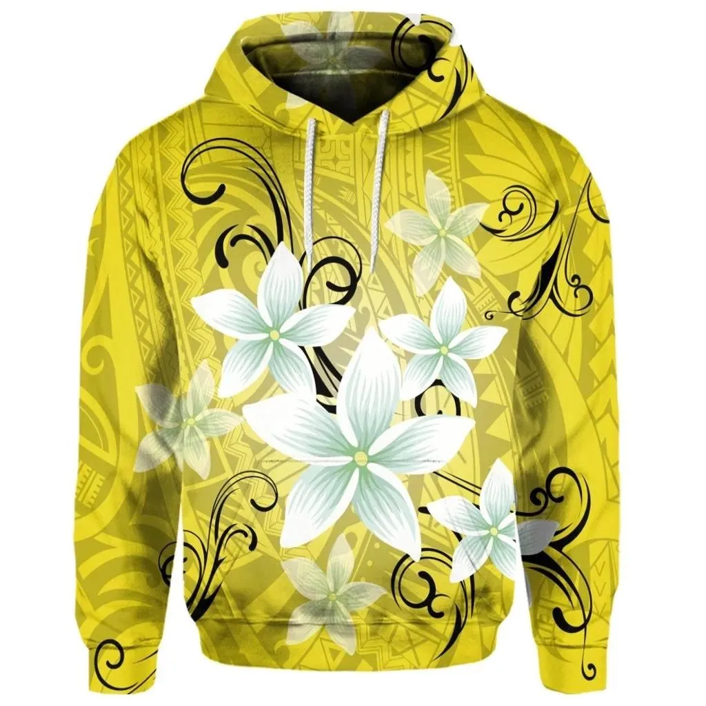 Alohawaii Hoodie - (Personalised) Hawaiian Plumeria Polynesian Hoodie - Yellow - AH - J4R