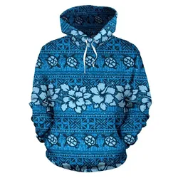 Alohawaii Clothing - Hoodie Fiji Tapa¬†Hibiscus¬†Blue¬†A7