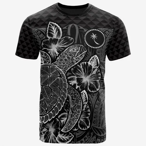 Chuuk T Shirt - Chuuk Flag Turtle Hibiscus Black