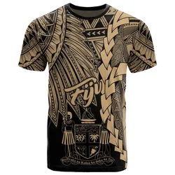 Fiji Polynesian T-Shirt - Tribal Wave Tattoo Gold