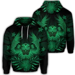 Hawaiian Owl Hibiscus Plumeria Polynesian Hoodie - Green