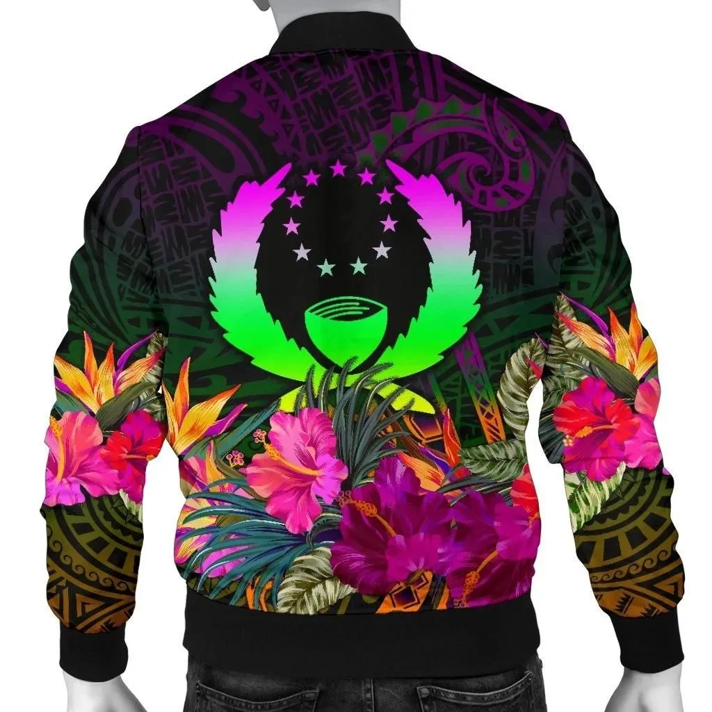 Pohnpei Personalised Men's Bomber Jacket - Summer Hibiscus - BN15