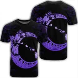Hawaiian Map Hibiscus Turtle Polynesian Moon T-Shirt Purple - AH