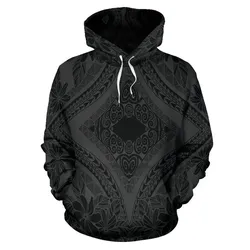 Alohawaii Hoodie - Polynesian Plumeria Mix Gray Black Pullover - AH - JR
