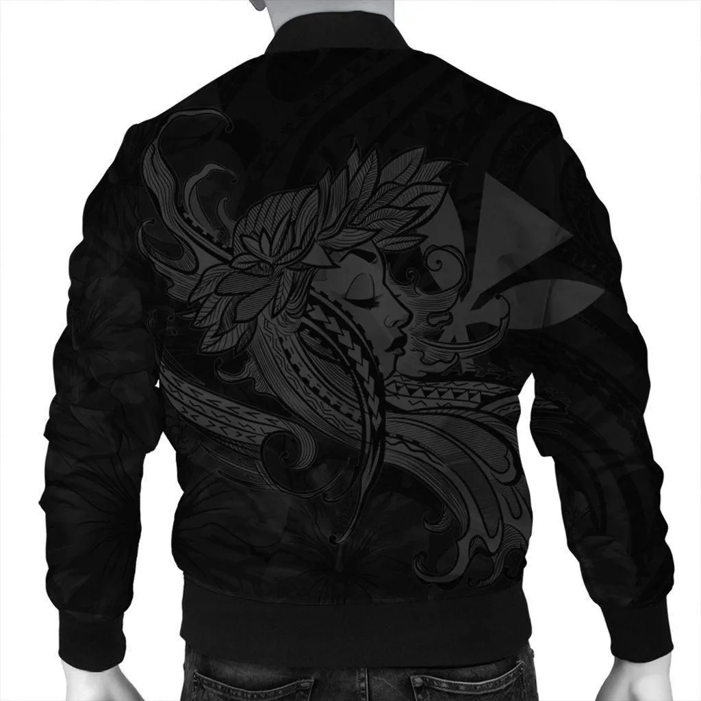 Hawaiian Map Hula Girl Hibiscus Kanaka Polynesian Bomber Jacket - Gray - AH