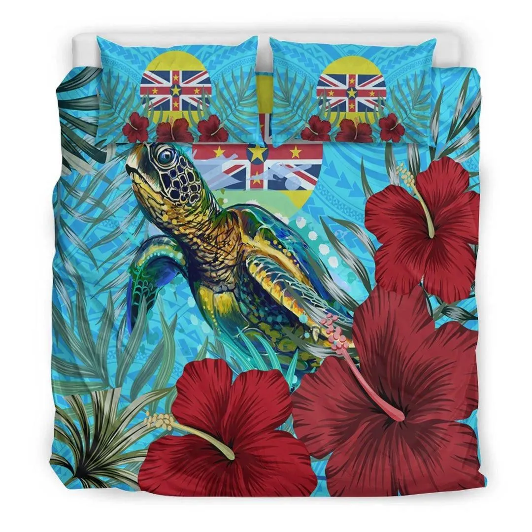Alohawaii Bedding Set - Niue Turtle Hibiscus Ocean Bedding Set A95