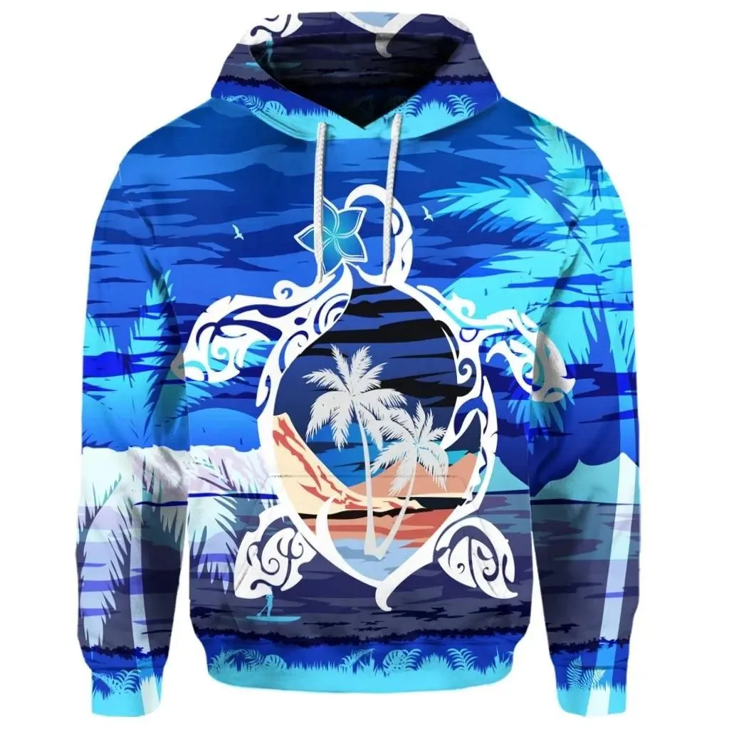 Alohawaii Hoodie - (Personalised) Hawaiian Turtle Plumeria Coconut Tree Polynesian Hoodie Blue - AH - J4R