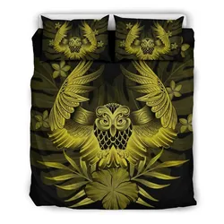 FamilyGater Bedding Set - Cover and Pillow Cases Hawaiian Owl Hibiscus Plumeria Polynesian - Yellow - AH J4
