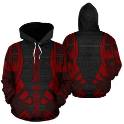Poly All Over Hoodie - Polynesian Tattoo Red Custom Style - Bn01