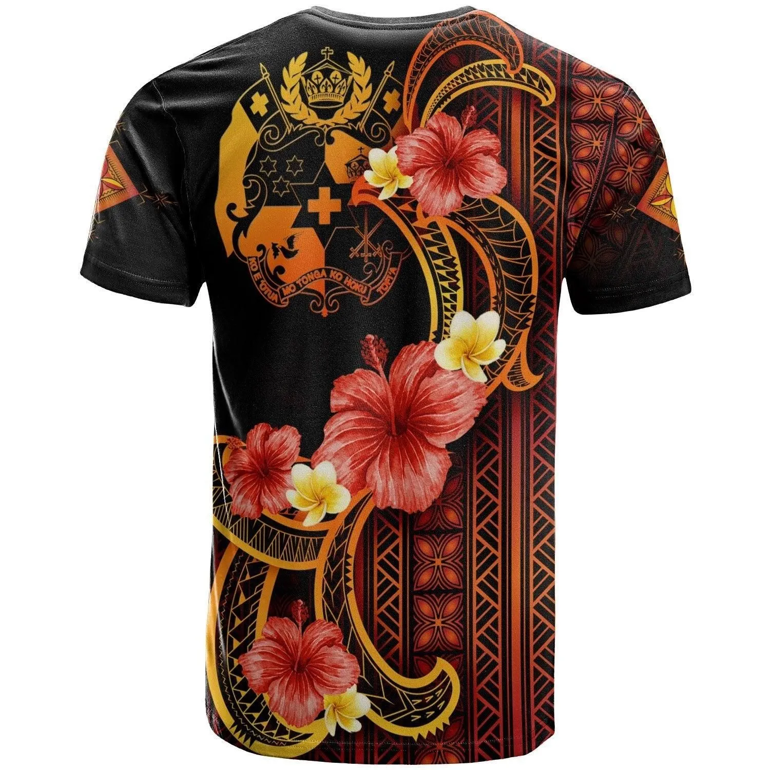 Tonga T shirt - Hibiscus Plumeria Mix Tribal Leaves