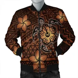 FamilyGater Jacket - Hawaii Mix Polynesian Turtle Plumeria Bomber Jacket - AH - Nick Style - Orange - J5R