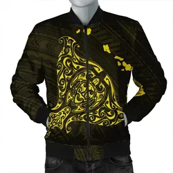 Hawaiian Map Manta Ray Yellow Polynesian Bomber Jacket - AH