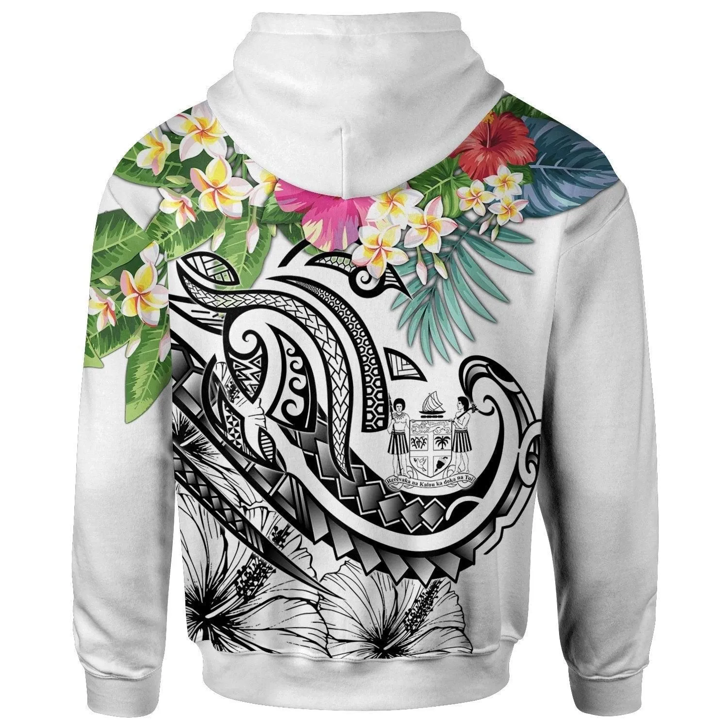 Fiji Polynesian Hoodie - Summer Plumeria (White)