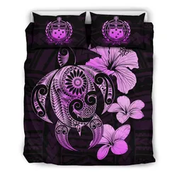 FamilyGater Bedding Set - Cover and Pillow Cases Samoa Hibiscus Plumeria Mix Polynesian Turtle Pink J1