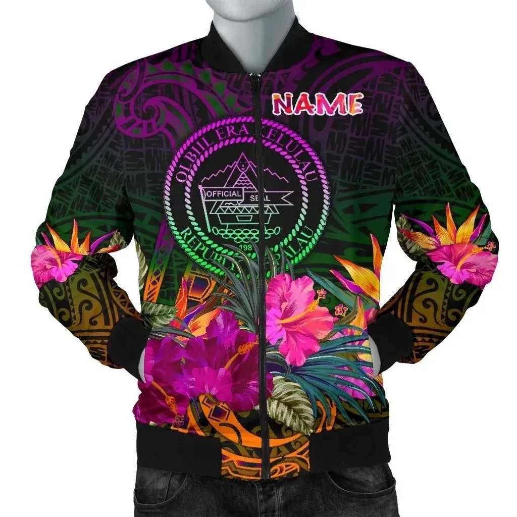Palau Personalised Men's Bomber Jacket - Summer Hibiscus - BN15