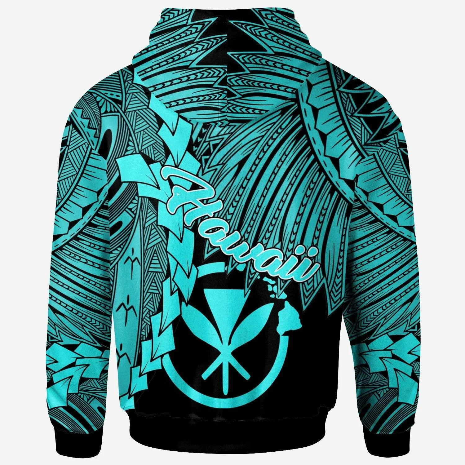 Polynesian Hawaii Custom Personalised Hoodie - Tribal Wave Tattoo Neon Blue